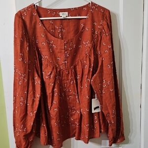 a.n.a Rust Orange Floral Embroidered Peasant Top